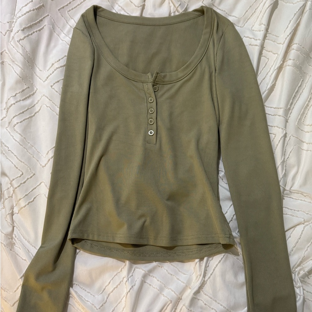 Amazon Olive Button Down Ribbed Top